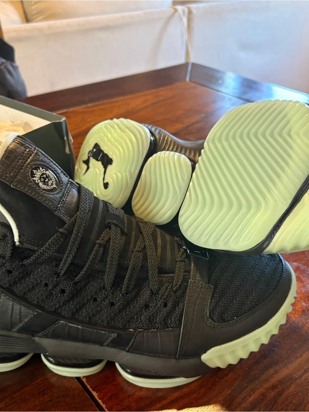 Nike Men’s Black Knit & Croc-Textured Basketball Sneakers